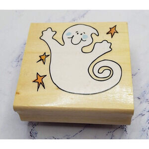 Happy Halloween Ghost Wood Mounted Rubber Stamp